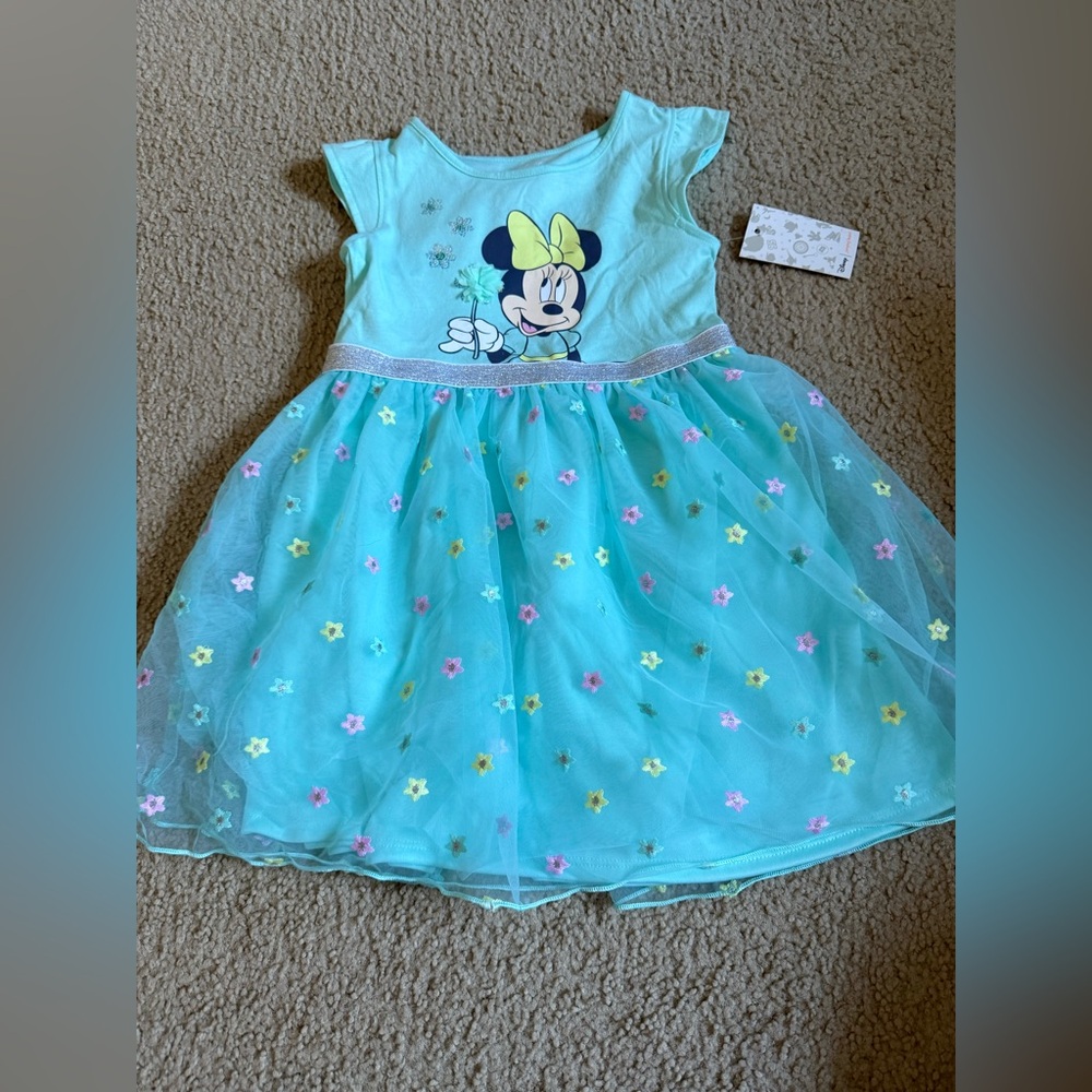 Minnie Mouse Aqua Dress with Flower Accents